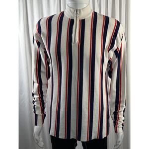 Topman Zip Mock Neck Striped Sweater Ivory Orange Blue L academia 77-44